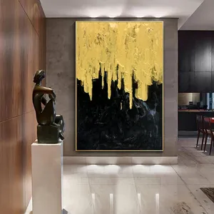 Ручная роспись очень большой Настенный декор современное искусство акриловая Золотая фольга абстрактная картина маслом на холсте