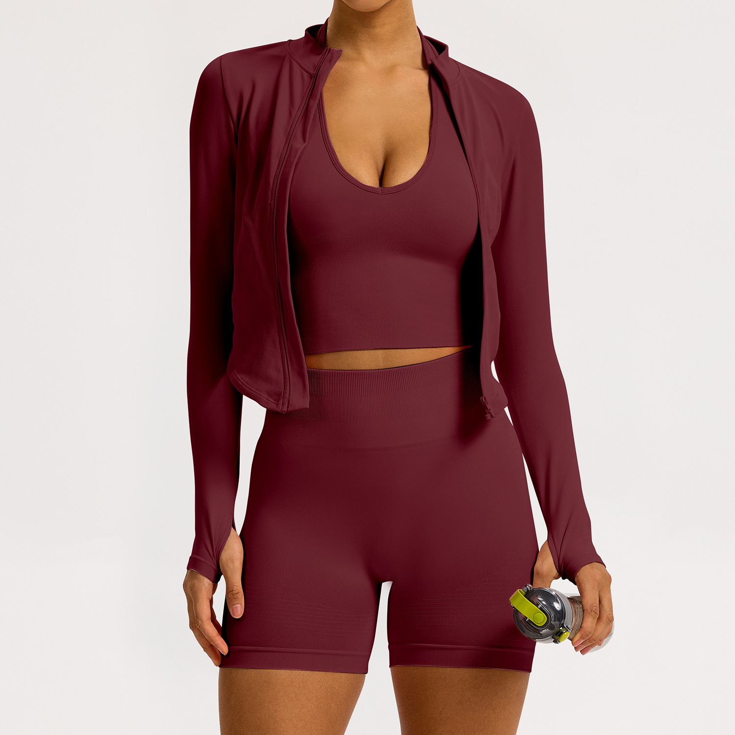 Cherry Red coat+bra+shorts