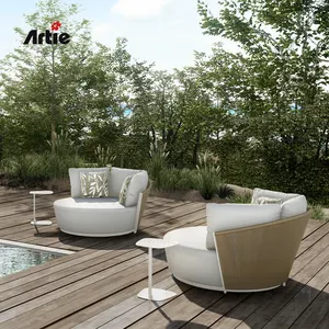 Artire moderno Hotel mobili piscina letto di lusso mobili da giardino tonde canna Daybed mobili da esterno