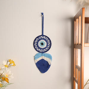 Malocchio foglia blu stile bohémien fatto a mano tessuto ecologico arazzo per interni casa decorazione aerea appesa ornamento da sogno - Product Image 6