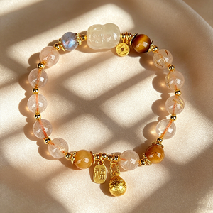 Pulseras de Cuentas de Cristal de Citrino Amarillo Hechas a Mano con Diseño Geométrico de Moda Premium y Colgante de <span class=keywords><strong>Bestia</strong></span> Comedora de Oro para Regalos - Product Image 5