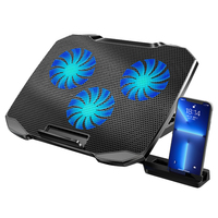 Support pour ordinateur portable réglable en hauteur avec éclairage LED, 3 ventilateurs, refroidisseur d'air USB, ventilateur de refroidissement et support pour téléphone
