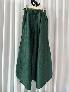 Haut de gamme femmes décontracté élégant polyvalent minceur ample plissé large jambe jupe <span class=keywords><strong>pantalon</strong></span> couleur unie irrégulière élastique haut - Product Image 5