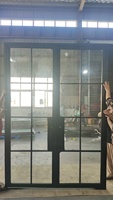 Puerta Francesa Moderna con Marco de Acero Negro, Aislamiento Térmico, Puerta Abatible de Vidrio Templado para Villa, Jardín, Hotel