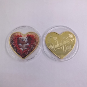 Moneda <span class=keywords><strong>de</strong></span> Metal Personalizada con Forma <span class=keywords><strong>de</strong></span> Corazón, Monedas Conmemorativas del Día <span class=keywords><strong>de</strong></span> San Valentín, Moneda <span class=keywords><strong>de</strong></span> <span class=keywords><strong>Oro</strong></span> <span class=keywords><strong>de</strong></span> Metal con Oso y Rosa Roja para Enamorados - Product Image 3