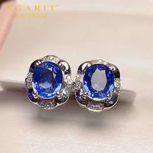 SGARIT newest sexy girl party jewelry wholesale 18k gold gemstone stud 1.7ct natural blue sapphire stud earring