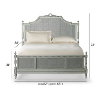Lit King Size en Bois Massif et Rotin, Style Rétro Français, Meuble de Chambre Villa, Lavable, Personnalisable, Grande Surface, Vente Chaude