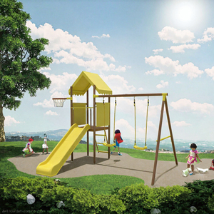 Ensemble de jeux de plein air en plastique jaune pour enfants, toboggan et balançoire pour école, maternelle, jardin - Product Image 3