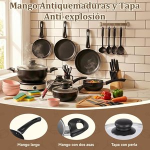 Juego de Ollas y Sartenes Antiadherentes de Aluminio al por Mayor, 7 Piezas, con Utensilios y Tapas de Vidrio, Utensilios de Cocina para Regalo de Inauguración de Casa - Product Image 3