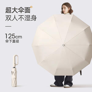 Paraguas publicitario clásico personalizado, plegable, totalmente automático, de 10 varillas, 23 pulgadas, con impresión UV en tela pongee, triple, completo. - Product Image 4