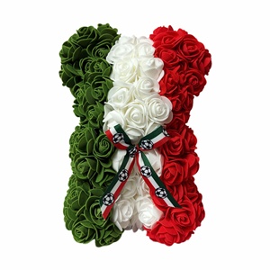 Ours en peluche populaire fait main, à thème drapeau mexicain, avec fleurs artificielles roses en PE, pour fêtes et réunions, en boîte cadeau avec ruban de football - Product Image 6