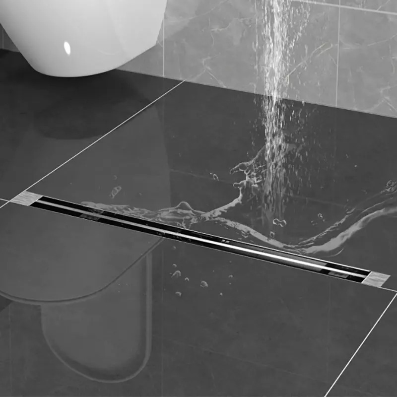 Desagüe de ducha lineal de acero inoxidable rectangular, desagüe de suelo estrecho e invisible, rejilla con diseño personalizado, colador de pelo para Baño