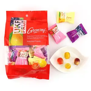 Bagged assorted fruit flavor jelly chewing soft gummy candy with jam filling