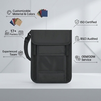 Vente en gros Pochette noire étanche avec blocage RFID Porte-passeport de voyage pour carte d'identité Porte-monnaie mince Porte-monnaie pour le cou