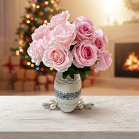 Bouquet de 9 têtes de roses artificielles Anna, vigne grimpante, fleurs artificielles RealTouch pour décoration murale, jardin, mariage, fête, maison, boutique