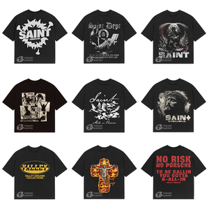 Camiseta de 300 GSM de algodón 100% de alto gramaje para hombre, estilo streetwear con pedrería, logotipo personalizado, corte oversize holgado, vintage, lisa y en blanco. - Product Image 2