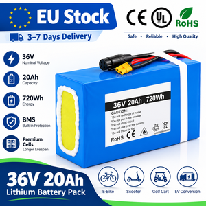 แบตเตอรี่ลิเธียมสำหรับจักรยานไฟฟ้า EU Stock 36V 20Ah 720Wh สำหรับมอเตอร์จักรยานไฟฟ้า ≤800W พร้อมปลั๊กเชื่อมต่อ สำหรับแบตเตอรี่จักรยานไฟฟ้าและสกู๊ตเตอร์ไฟฟ้า - Product Image 1