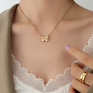 Right Grand – collier papillon en acier inoxydable plaqué or 18k pour femme, bijoux en Zircon CZ, nouvelle mode