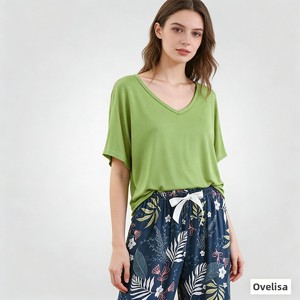 <span class=keywords><strong>Pyjama</strong></span> <span class=keywords><strong>en</strong></span> modal pour femme, style printemps-été, taille élastique avec lien, vêtements de détente, manches courtes, imprimé floral, pantalon large, ensemble <span class=keywords><strong>pyjama</strong></span> - Product Image 3