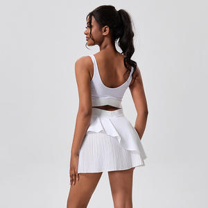 Hingtor定制白色不规则褶连体网球裙，带防曝光短裤 - Product Image 6