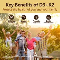 Suplemen Vitamin D3 K2 Softgel untuk Dewasa, 250 Kapsul, Mendukung Kesehatan Mood, Meningkatkan Imunitas, Bahan Baku Berkualitas Tinggi, Minyak Biji Bunga Matahari