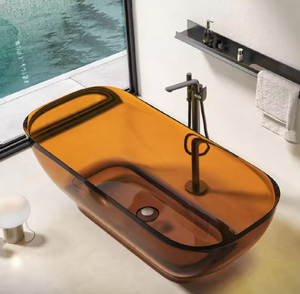 Vasca da Bagno Ovale Moderna in Resina Trasparente, Stile Contemporaneo, Autoportante per Hotel - Product Image 4