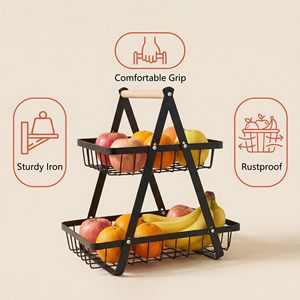 Double Layer Kitchen Laundry Storage <b>Basket</b> Metal Foldable <b>Small</b> Package for Organizing - Product Image 2
