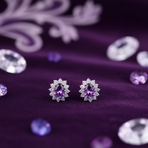 Boucles d'oreilles clous en améthyste violette E693, en argent 925, forme fleur, sertissage griffe, bijoux classiques en cristal pour femme, usage quotidien - Product Image 2