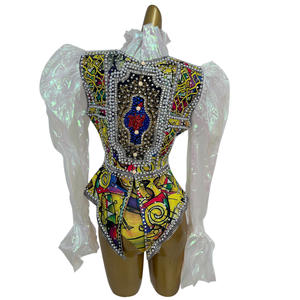 Body Sexy con Mangas Abullonadas y Perlas para Mujer, Estilo Europeo, Mono de una Pieza, Traje para Club, Festival, Espectáculo, <span class=keywords><strong>Disfraz</strong></span> de Bailarina - Product Image 4