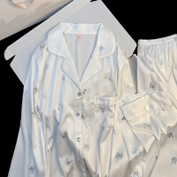 HUOYOUNG Pyjamas personnalisés pour femmes, vêtements de nuit pour femmes, ensemble pyjamas en satin de soie imprimés papillon floral par sublimation pour femmes