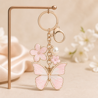 Porte-clés en émail en alliage de zinc fait main, motif dessin animé, fleur, cœur, perle, nœud, papillon, plante, cadeau d'anniversaire pour femmes et filles, vente en gros
