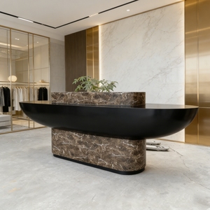 Q036 Boeat Shape Fiberglass Artistic Reception Counter Marble Like Front Desk for Retail Store Dental Coffee Shop Gym - Product Image 5