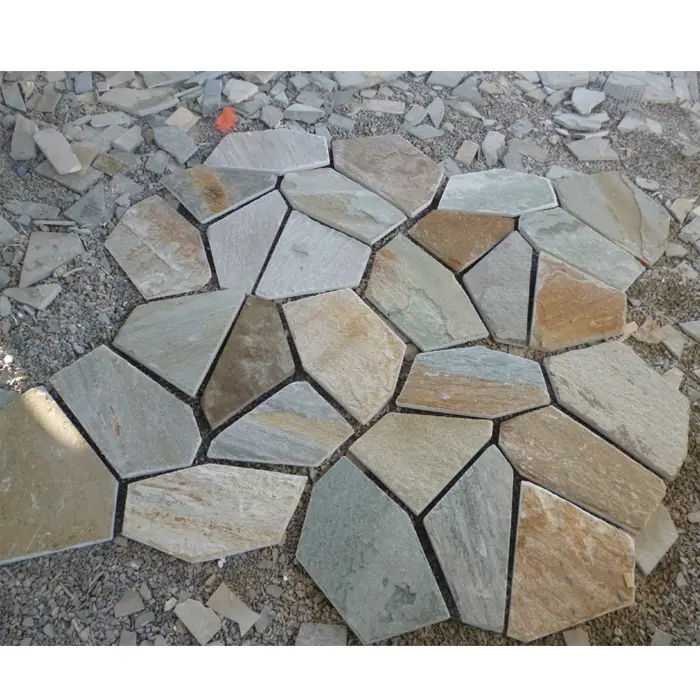 Mesh Flagstone Pol4 Batu Tulis, Matras Jala Batu Bendera untuk Paving Lantai Taman Tidak Beraturan