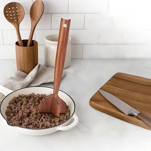Picador de Carne de Madera de Teca para Cocina, Triturador de Carne Picada, Machacador de Hamburguesas, Triturador de Patatas, Desmenuzador de Pollo, Prensador de Carne de Madera Duradero - Product Image 2