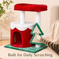 Arbre à chat de Noël personnalisé OEM/ODM avec griffoir en sisal, perchoir en peluche et cachette pour 2 à 3 chats – Prix usine de gros
