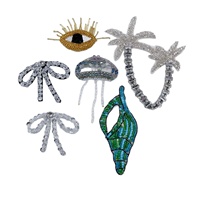 Nouveau modèle de patchs en tissu ornés de perles, de verre, de motifs de cocotiers et de conques, pour vêtements et accessoires de sacs