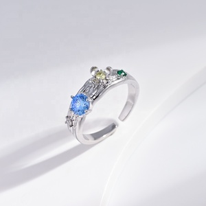 wholesale plata 925 sterling <b>silver</b> open chunky <b>ring</b> custom bulk engagement vintage ladies sapphire <b>adjustable</b> blue zircon <b>rings</b> - Product Image 1