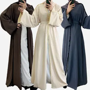 Wholesale Fashion Modest Islamic Clothing Simple Abaya Designs Picture Dubai Dress Long Winter Coat for Women Muslim Open Abaya