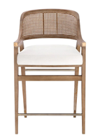 HLM105 Chaise de salle à manger et tabouret de bar haut en bois massif de style côtier français Edward, avec revêtement en rotin, pour restaurant et cuisine