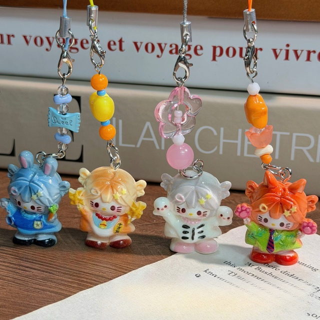 Cute Anime 3D Cartoon Cosplay Cat Series Plastic Phone Charm DIY Beaded Pendant Costume Bag Charm Hanging Accessory