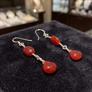 Red Carnelian Drop <b>Earrings</b> for Women 925 <b>Silver</b> <b>Dangle</b> White Gold Pendant with Tassel 18K Gold and Diamond Accent - Product Image 3