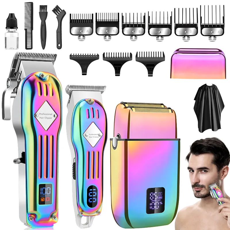 Lanumi 973 multicolore professionale Trimmer elettrico parrucchiere e rasatura Cordless tutto in metallo Set tagliacapelli