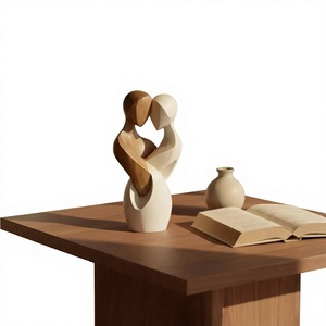 Fabulosa Escultura de Pareja Abstracta Moderna Hecha a Mano en Madera Tallada para Decoración de Mesa en Sala de Estar o San Valentín - Product Image 1