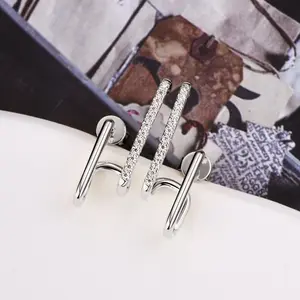 S925 anting-anting kancing geometris wanita, anting-anting perak murni dengan Moissanite VVS1 warna D, perhiasan pesta pertunangan