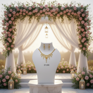 Parure de collier plaqué or avec breloque florale et éléments suspendus, et boucles d'oreilles assorties pour femme, bijoux traditionnels - Product Image 1