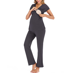 Set di due pezzi di maternità in bambù Super morbido Set da donna incinta maglietta per l'<span class=keywords><strong>allattamento</strong></span> e pantaloni lunghi che allattano indumenti da notte - Product Image 6
