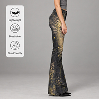 Jeans à étiquette privée, jeans évasés déchirés pour femmes, jeans déchirés pour femmes, jeans évasés vintage en tricot extensible à imprimé animal