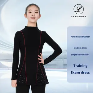 LA CICOGNA Robe de patinage artistique pour filles Noir Rouge <span class=keywords><strong>Classique</strong></span> Color-Block Compétition Entraînement Personnalisé Automne Hiver Patinoire Porter - Product Image 1