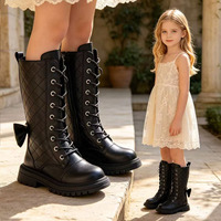 Bottes coréennes pour filles 27-37, hautes, au-dessus du genou, avec fermeture éclair latérale, semelle extérieure en caoutchouc, couleur unie noire, synthétiques, automne-hiver