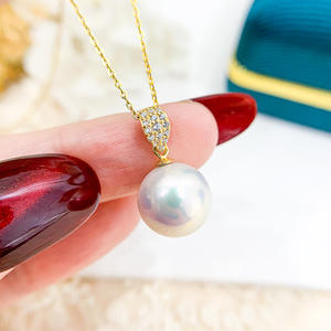 Pendentif en argent S925 avec perles rondes de 9 à 12 mm, support de collier de mode DIY, collection de perles en vrac 30781, accessoires - Product Image 1